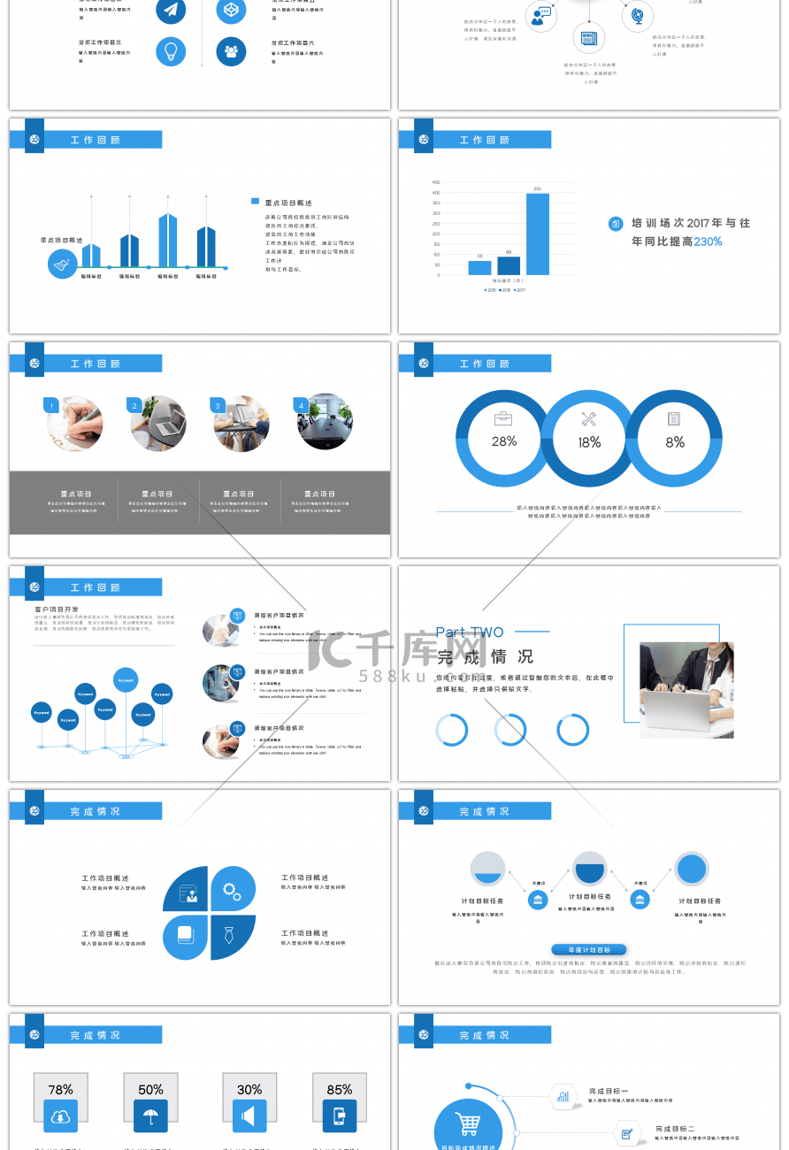 蓝色简约财务年终总结PPT模板