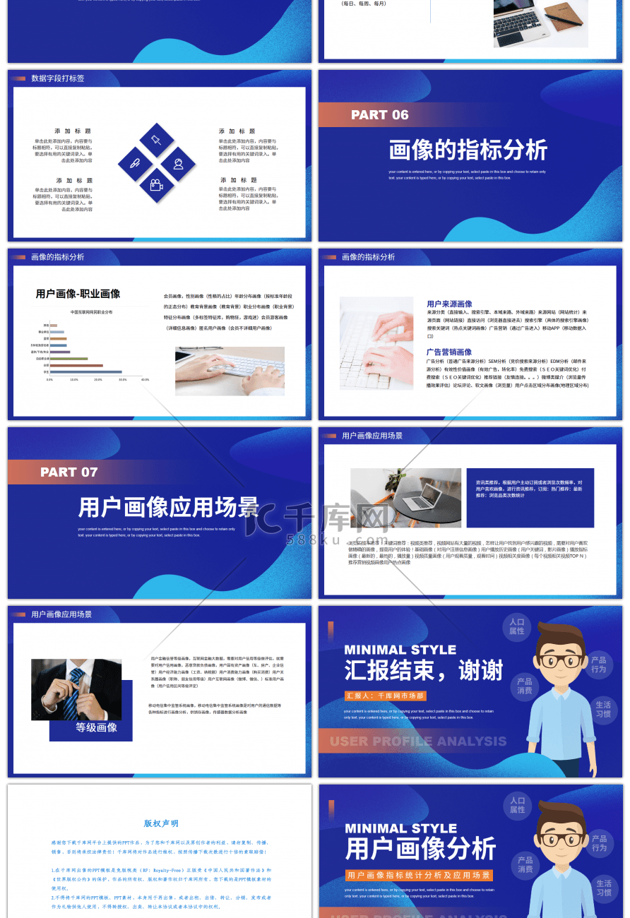 蓝色卡通用户画像分析运营报告PPT模板