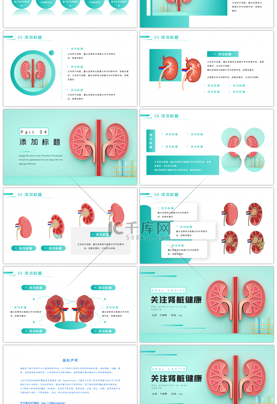 绿色创意保护肾脏医疗PPT模板