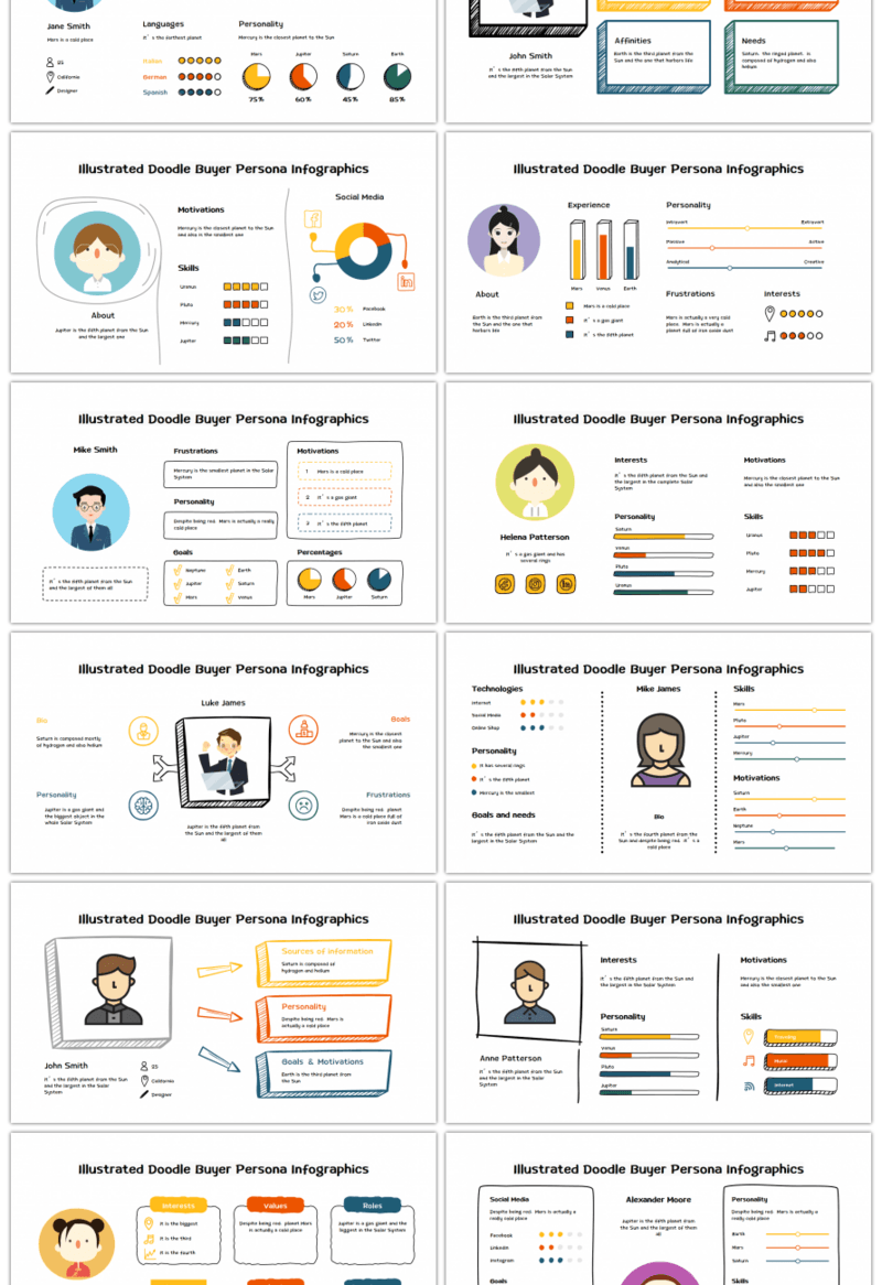 20套卡通手绘人物介绍PPT图表合集