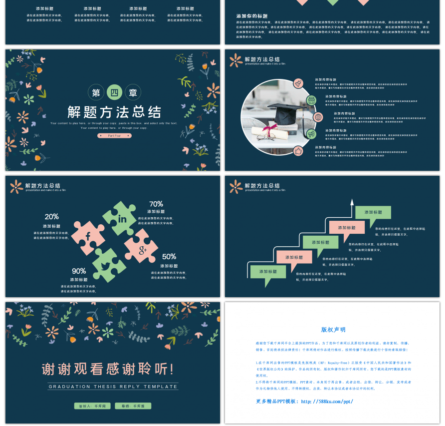 碎花小清新毕业答辩开题PPT模板