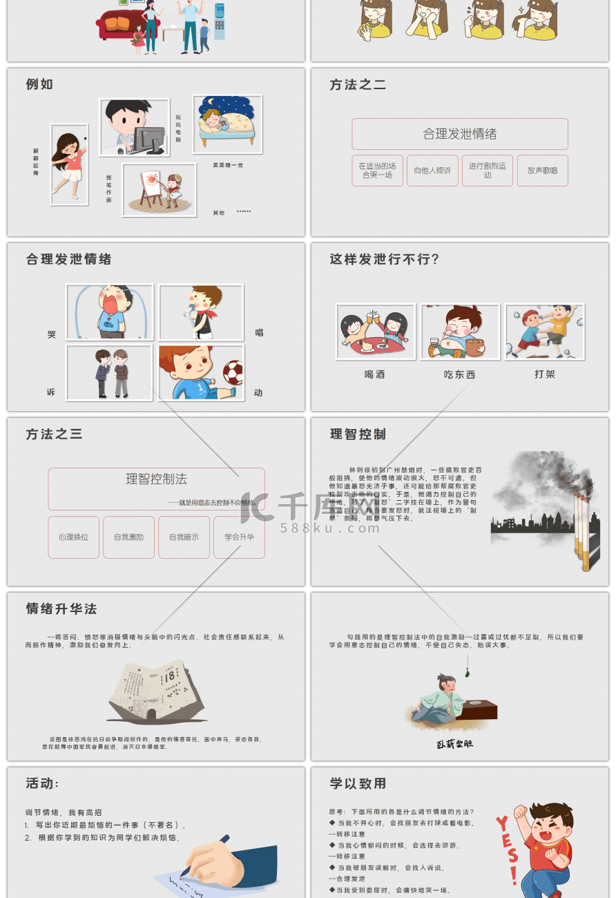 红色简约时尚小学心理健康教育PPT模板