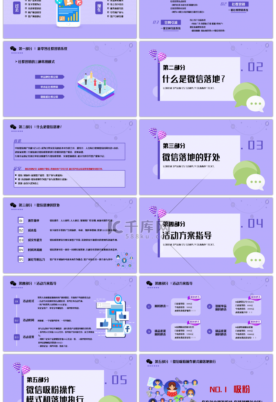 紫色创意扁平新零售微信社群营销方案PPT