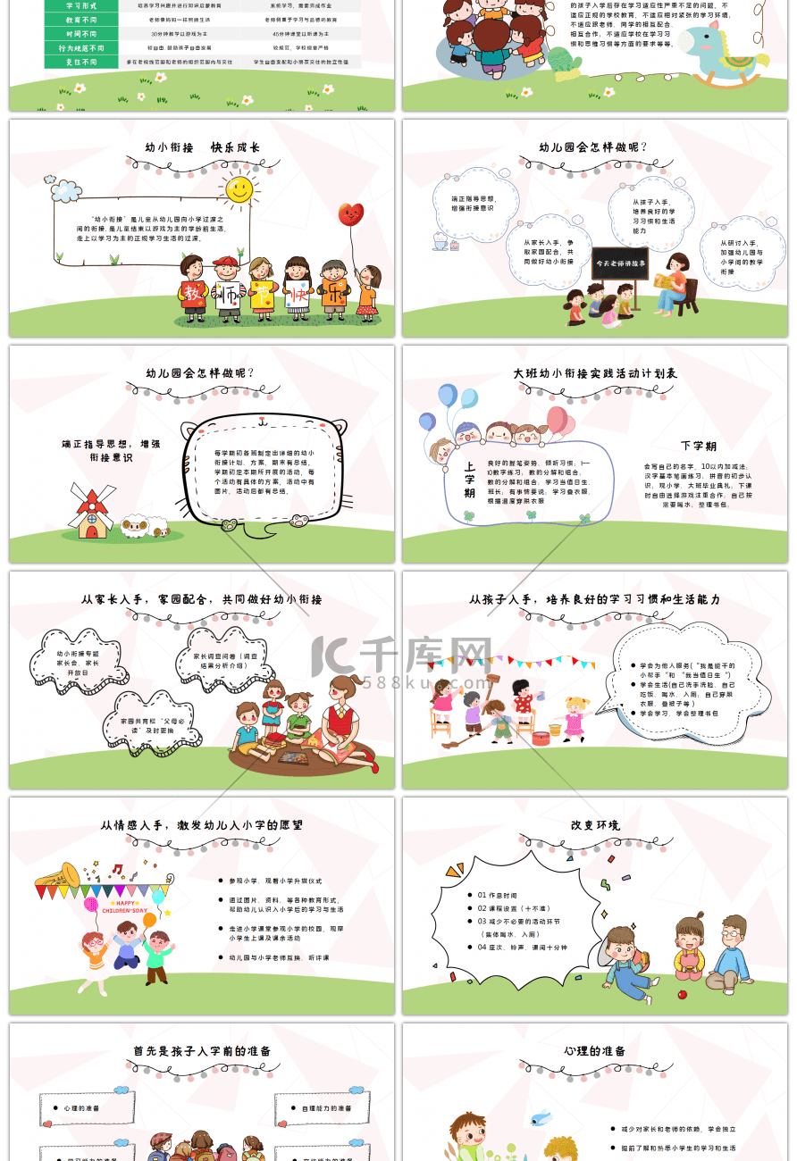 卡通幼小衔接家长会PPT模板