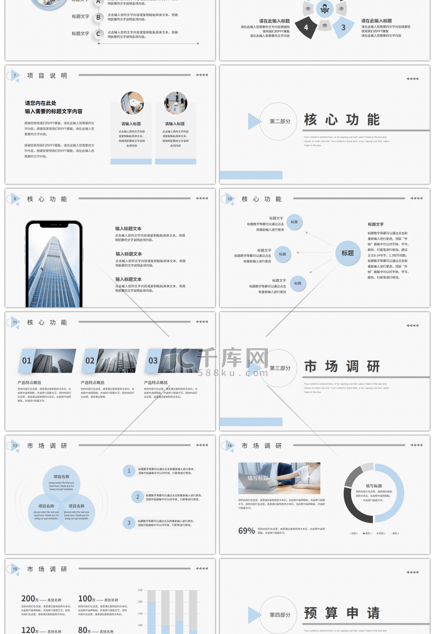 蓝色简约商业项目计划书PPT模板