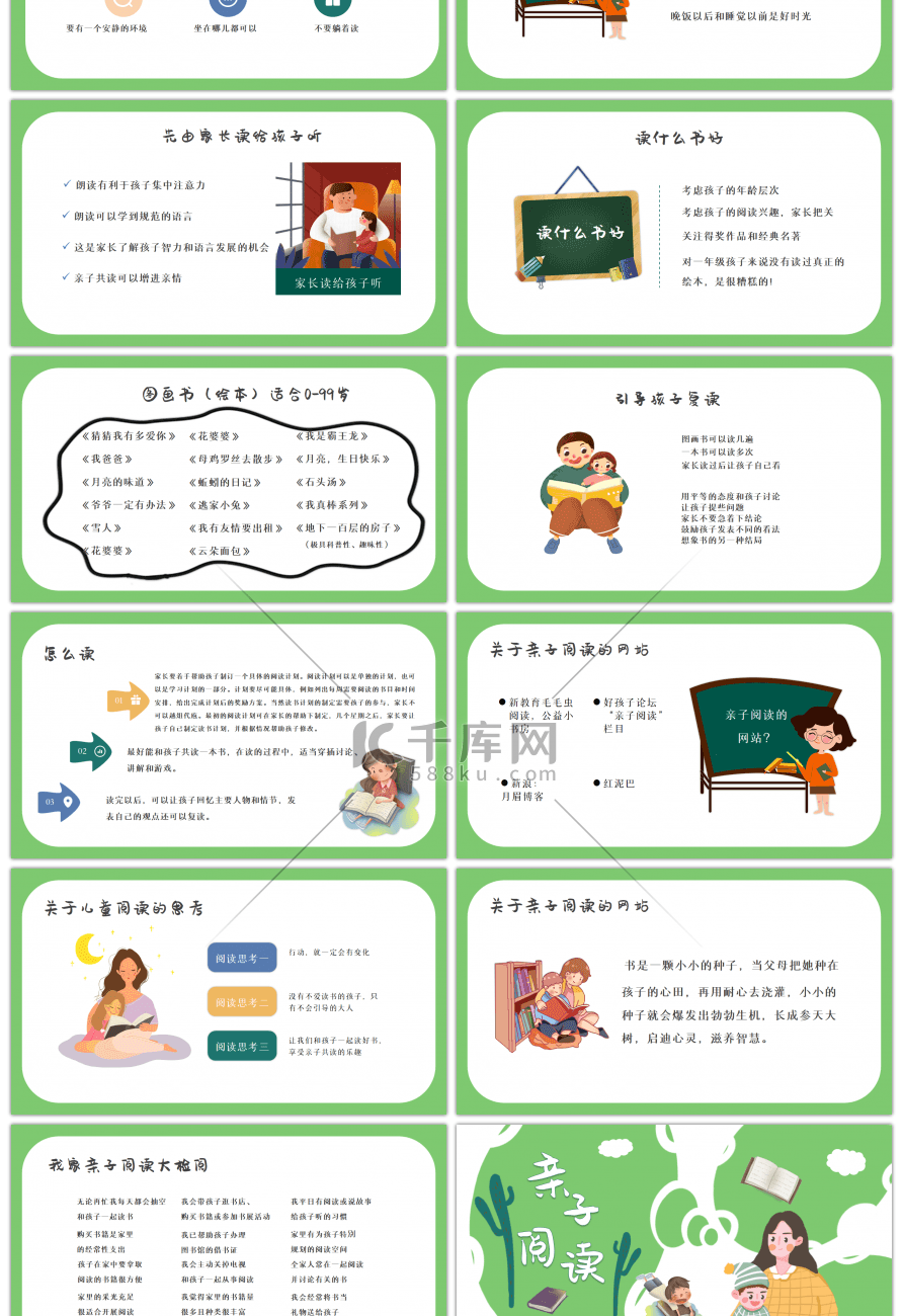 创意卡通亲子阅读主题介绍PPT模板