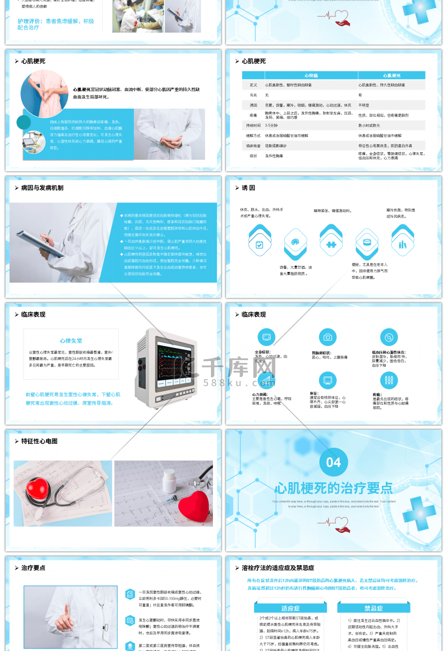 蓝色简约急性心梗护理查房PPT模板