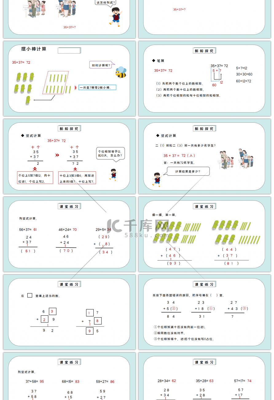 人教版二年级数学上册第二单元100以内的加法和减法-两位数加两位数（不进位）笔算PPT课件