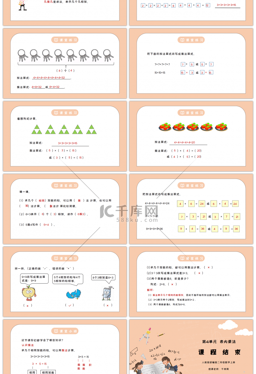 人教版二年级数学上册第四单元表内乘法-认识乘法PPT课件