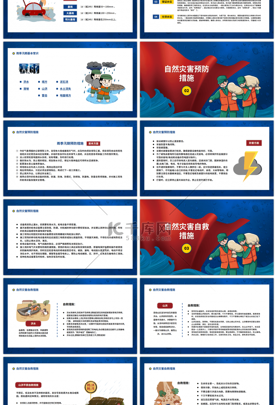 蓝色卡通抗洪防汛宣传PPT模板