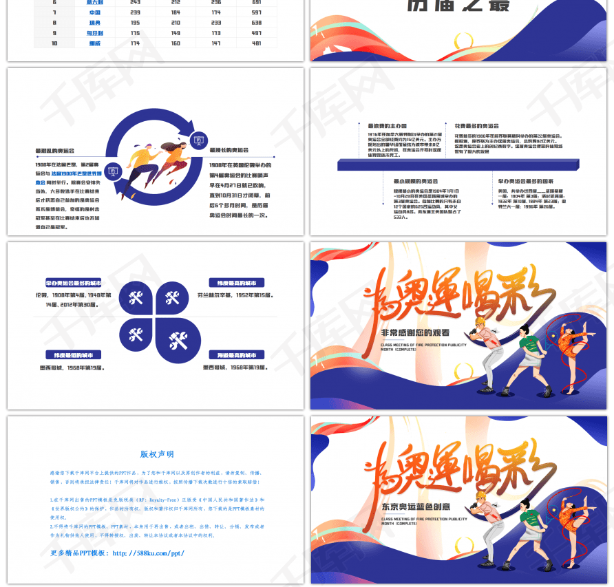 奥运会东京奥运蓝色创意ppt模板