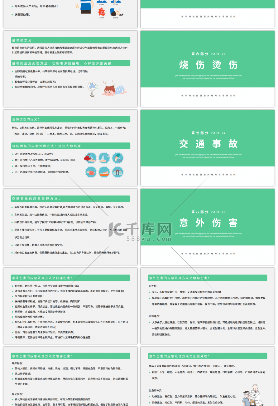 绿色卡通风校园急救知识培训课件PPT模板