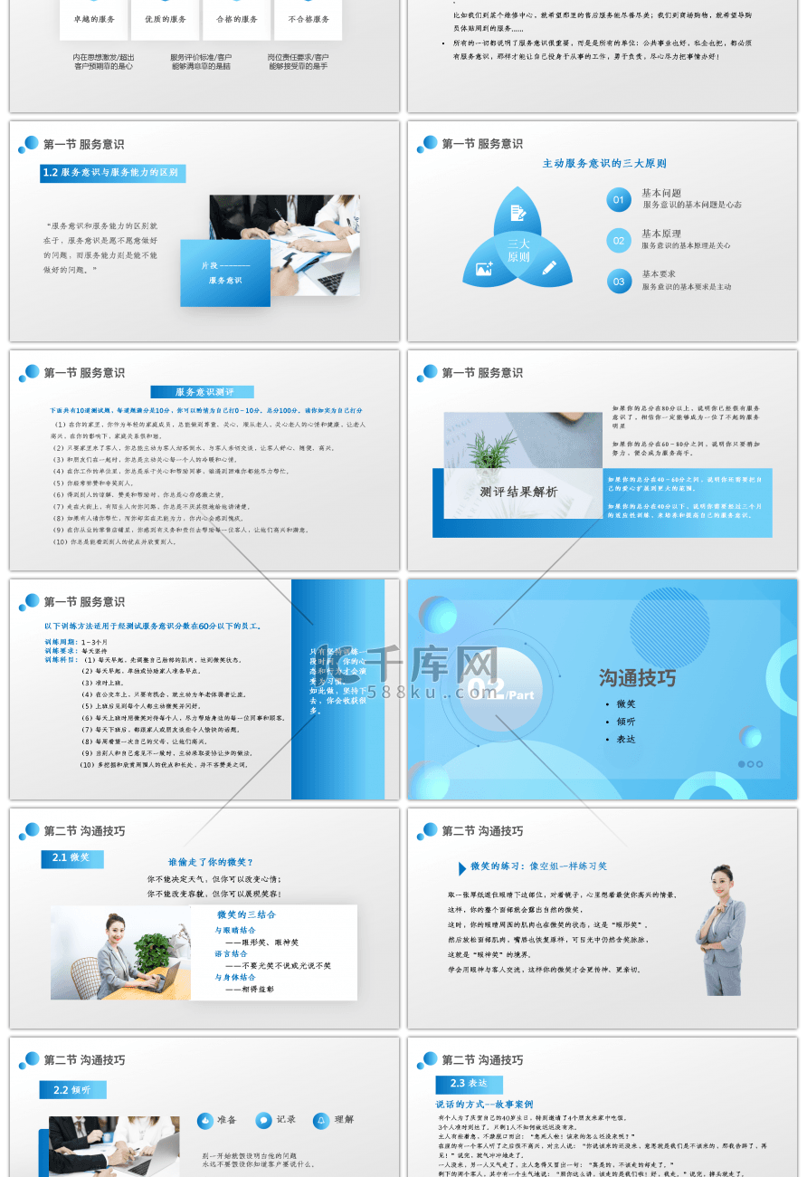 蓝色服务意识与沟通技巧PPT模板