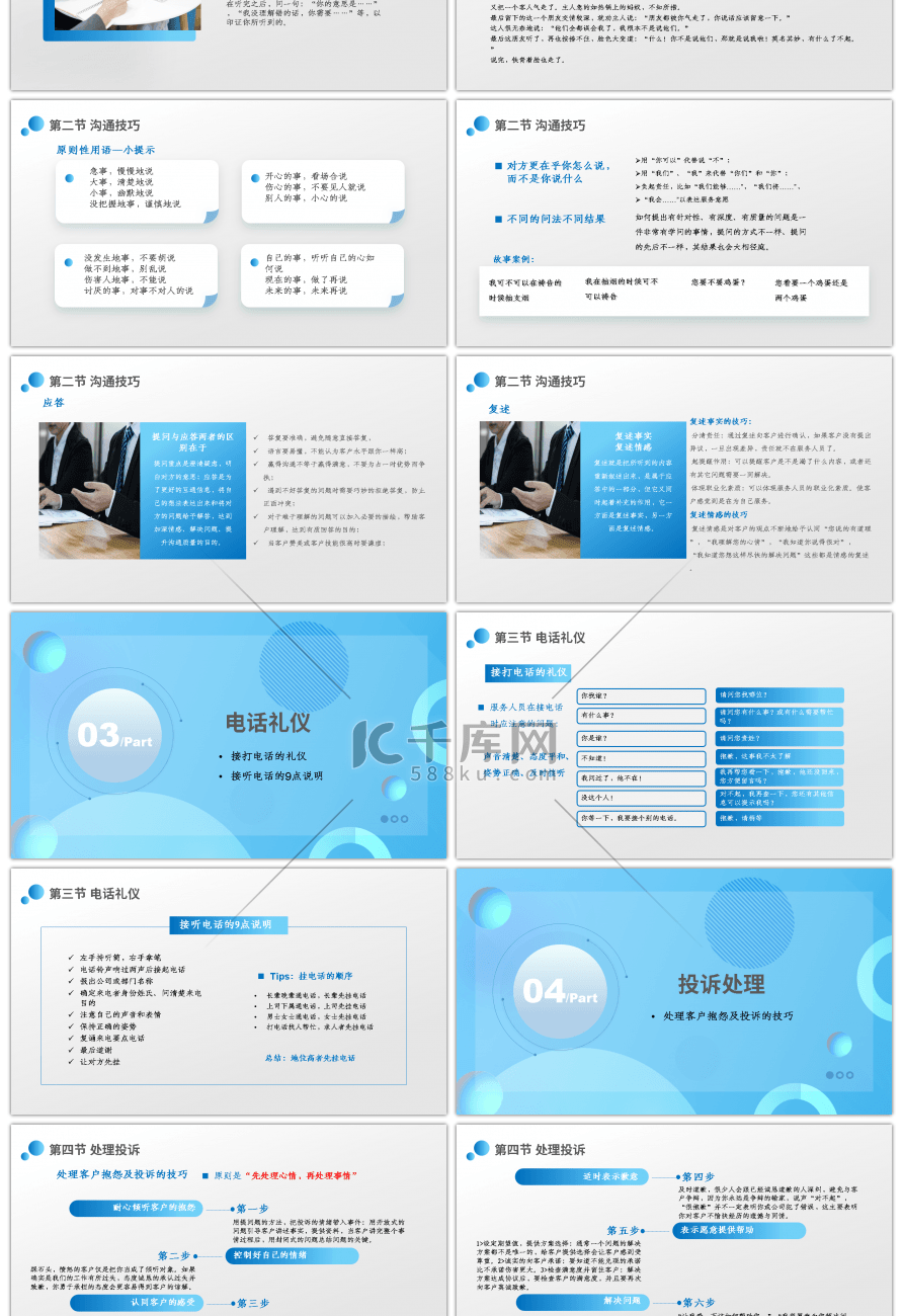 蓝色服务意识与沟通技巧PPT模板