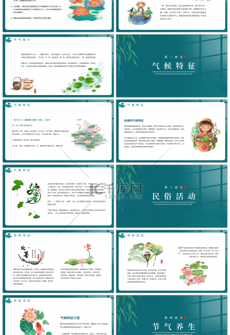 绿色传统中国风处暑节气介绍PPT模板