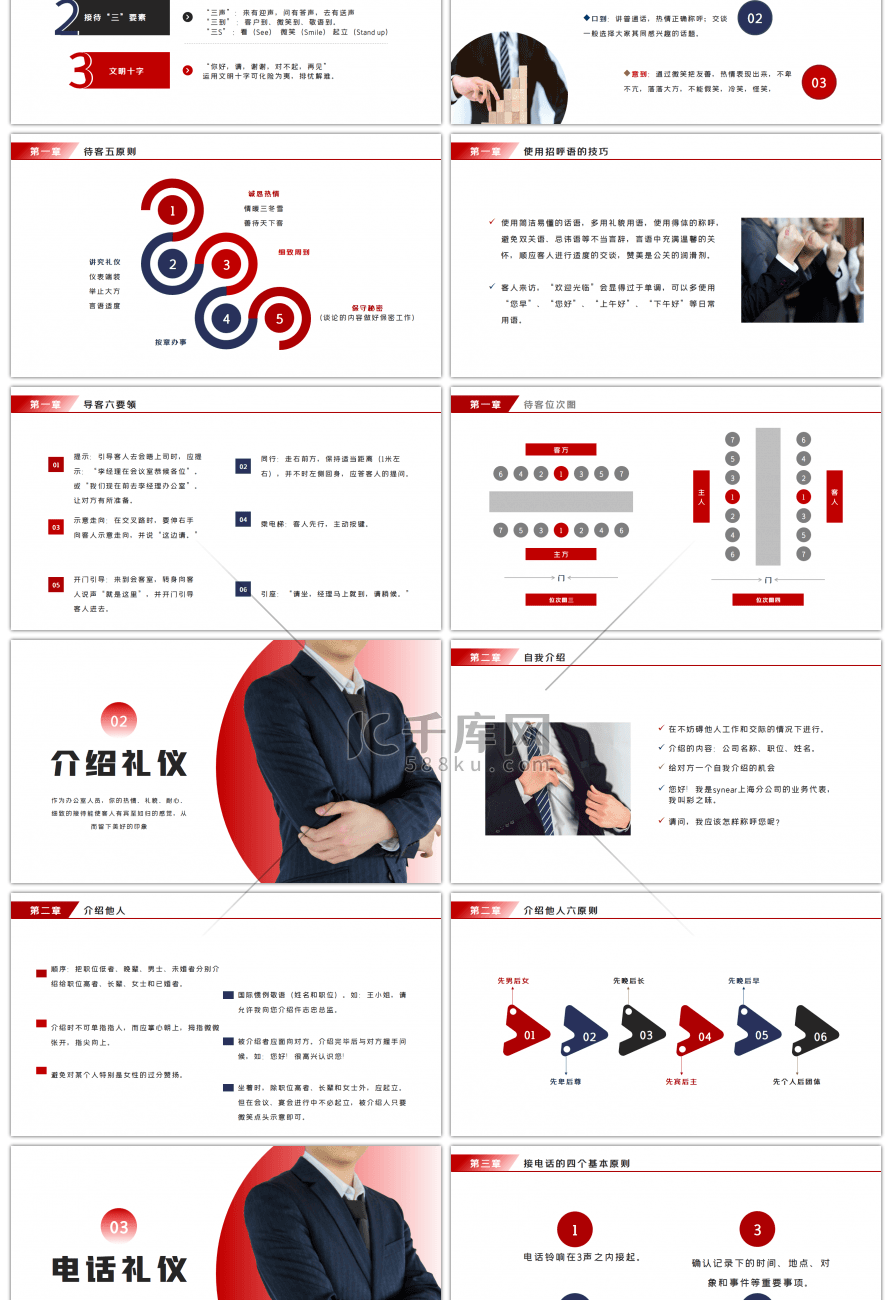 红色办公室礼仪礼仪培训PPT模板