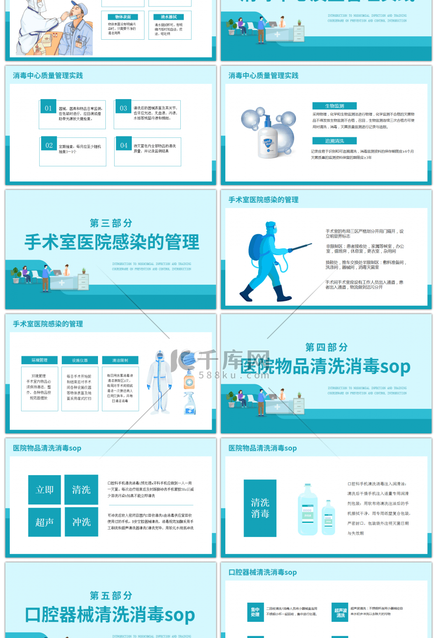 绿色关于医院感染的防控培训PPT模板