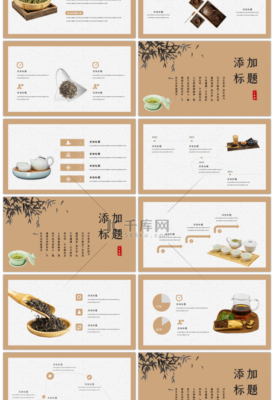 茶禅一味黄色复古古风水墨茶叶宣传PPT模