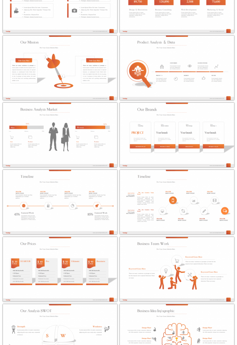 20套橙色商务大气PPT图表合集（一）