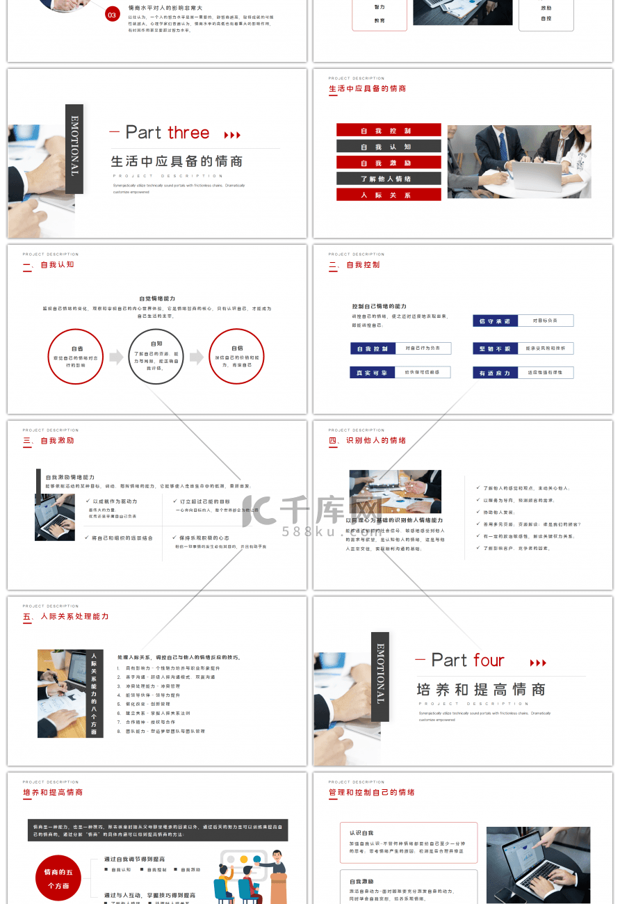 情商培养与人际关系处理红色商务PPT模板