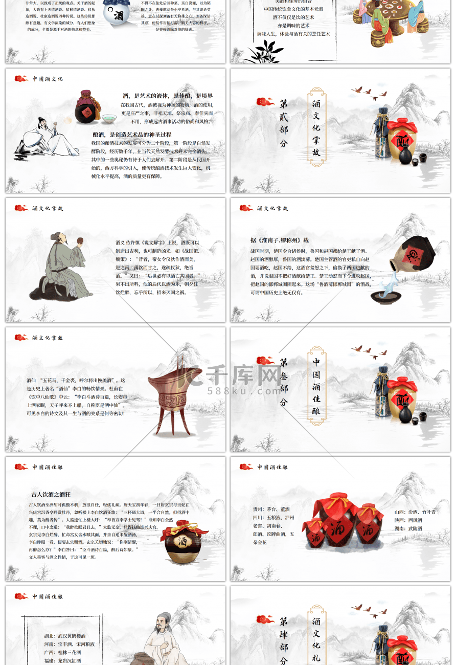 水墨风中国酒文化介绍PPT模板