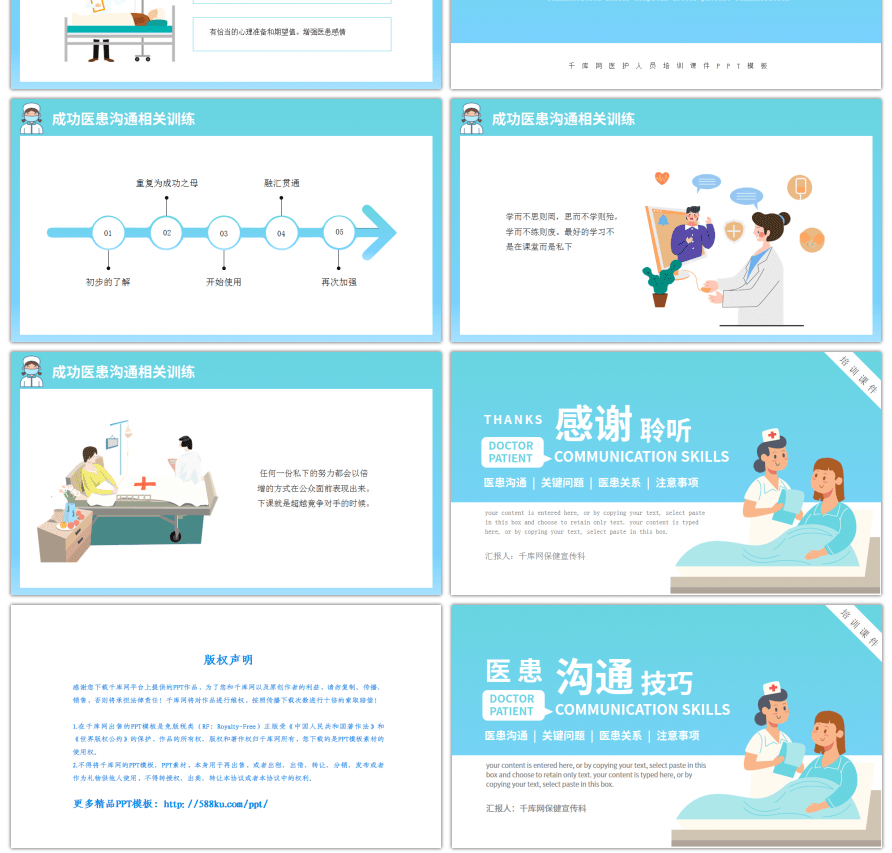 蓝色医院医患沟通技巧培训PPT模板