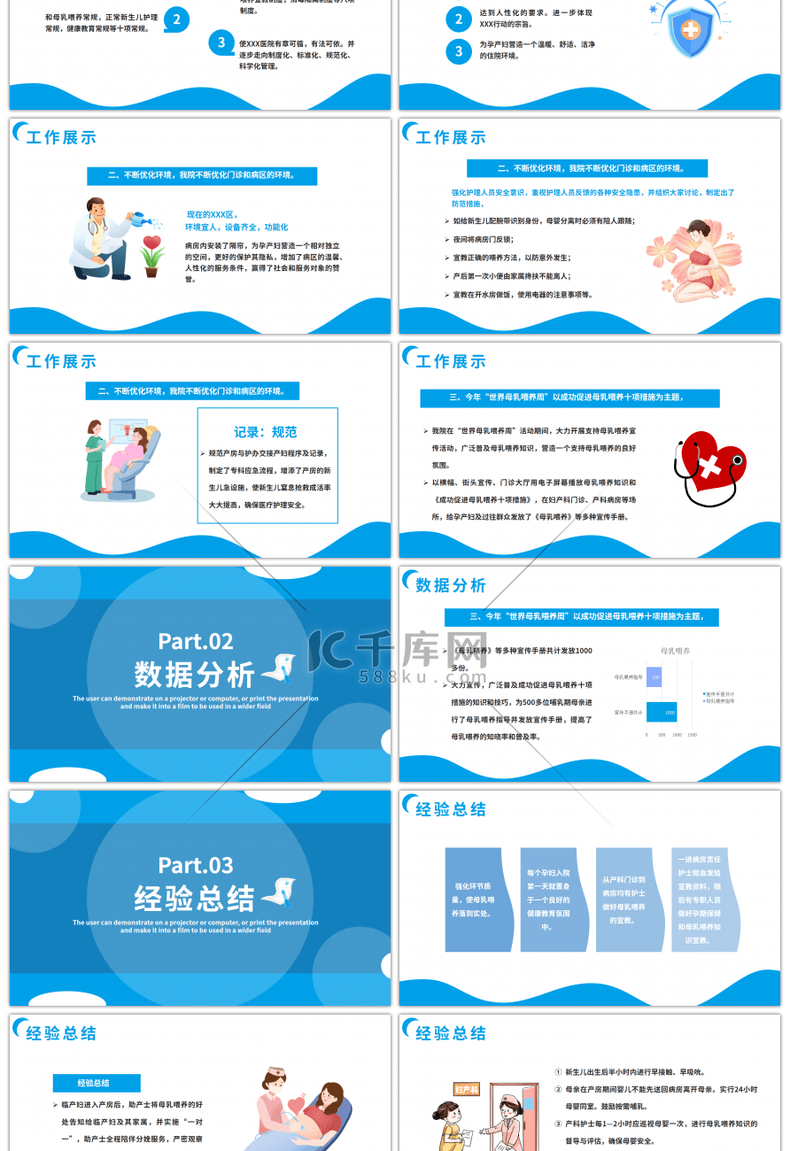 蓝色妇产科年终总结PPT模板