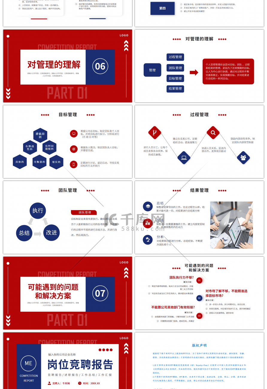 蓝红撞色简约岗位竞聘报告PPT模板