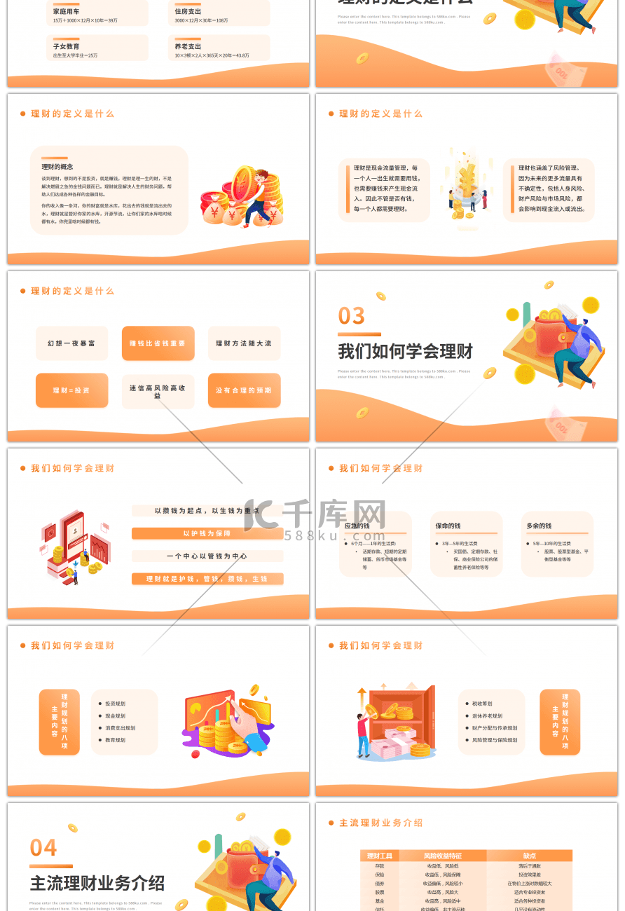 橙色简约金融理财知识PPT模板