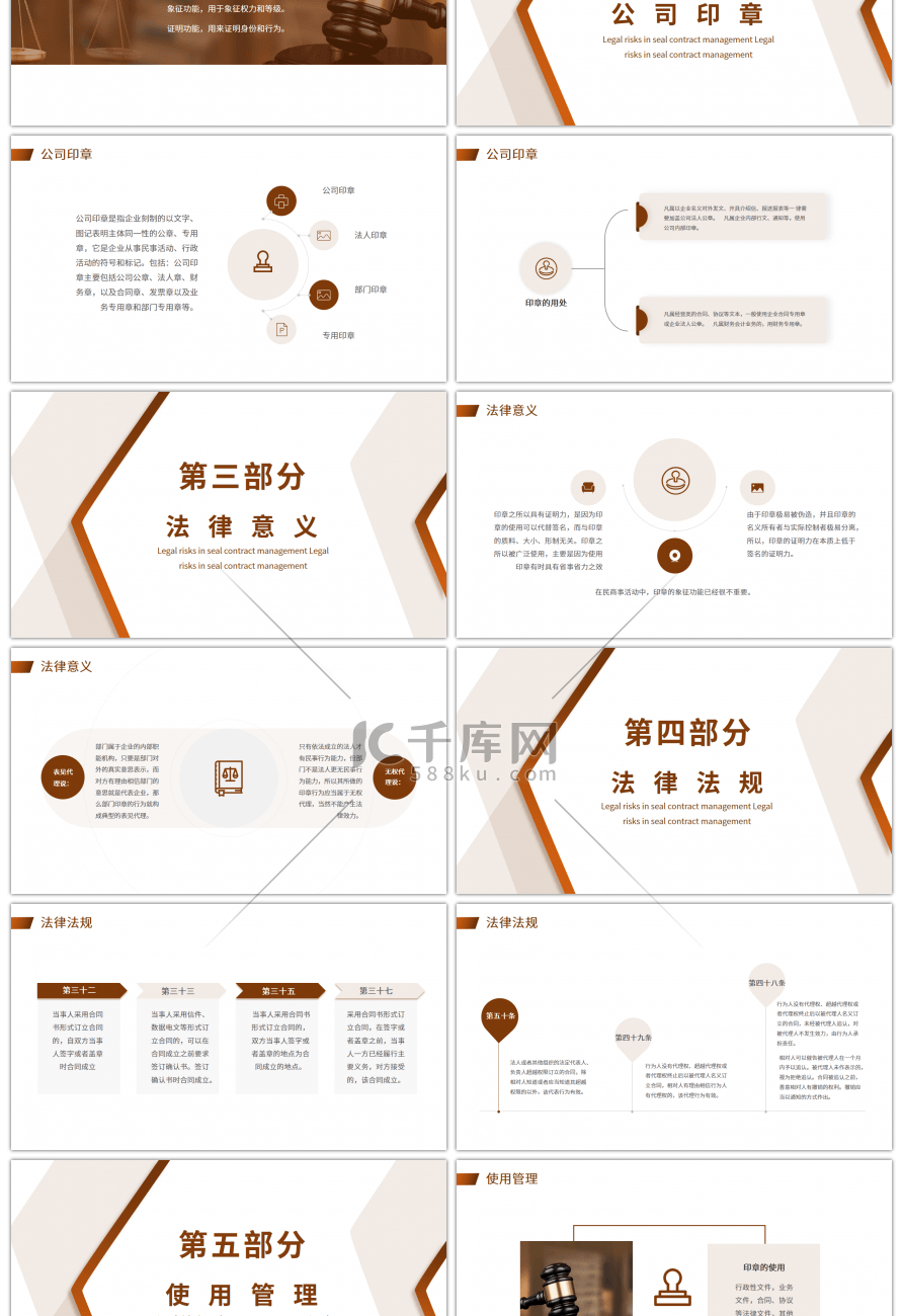 褐色合同印章管理中的法律风险PPT模板