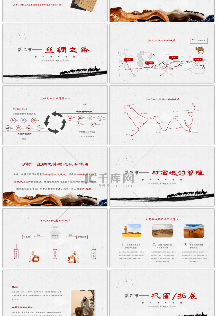 一带一路水墨风古典丝绸之路课件PPT模板