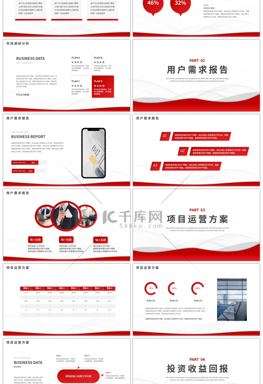 红色商务风商业项目计划书PPT模板