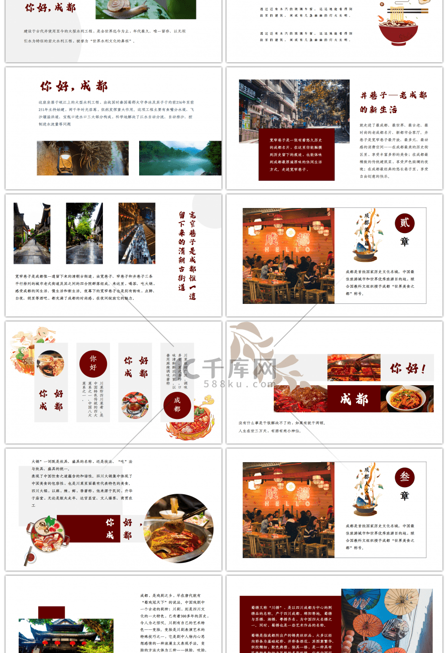 热情火辣成都旅游宣传相册PPT模板