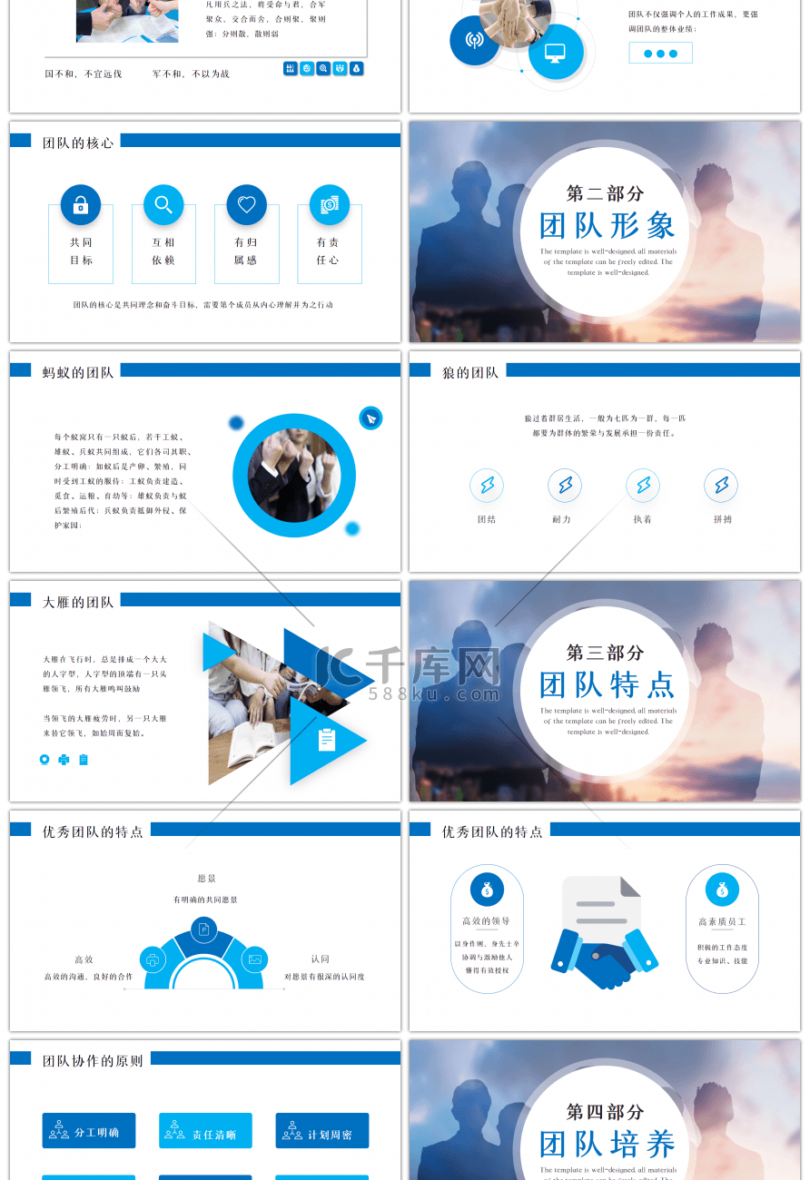 蓝色商务团队精神团队合作培训PPT模板