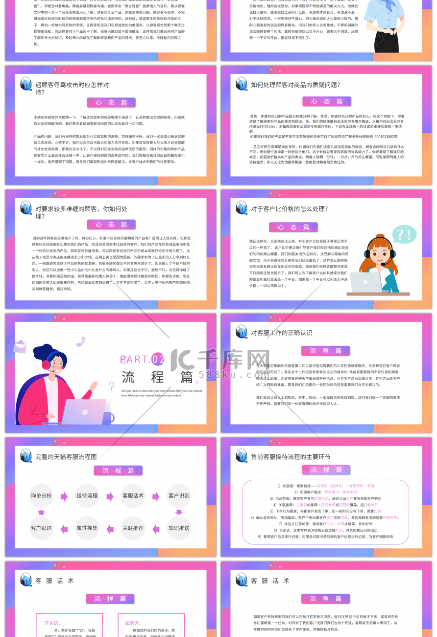 创意粉色渐变新手客服培训PPT模板