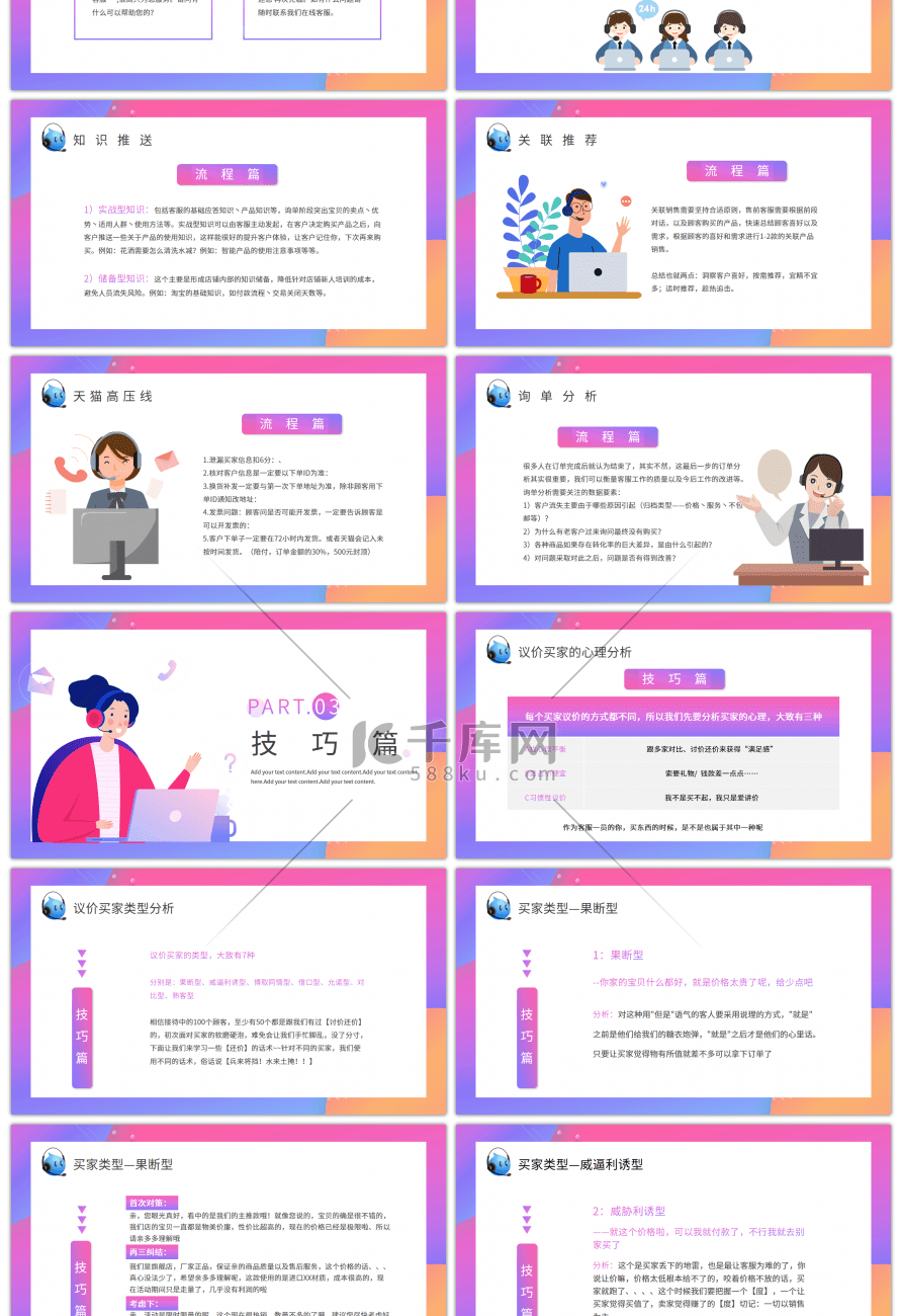 创意粉色渐变新手客服培训PPT模板