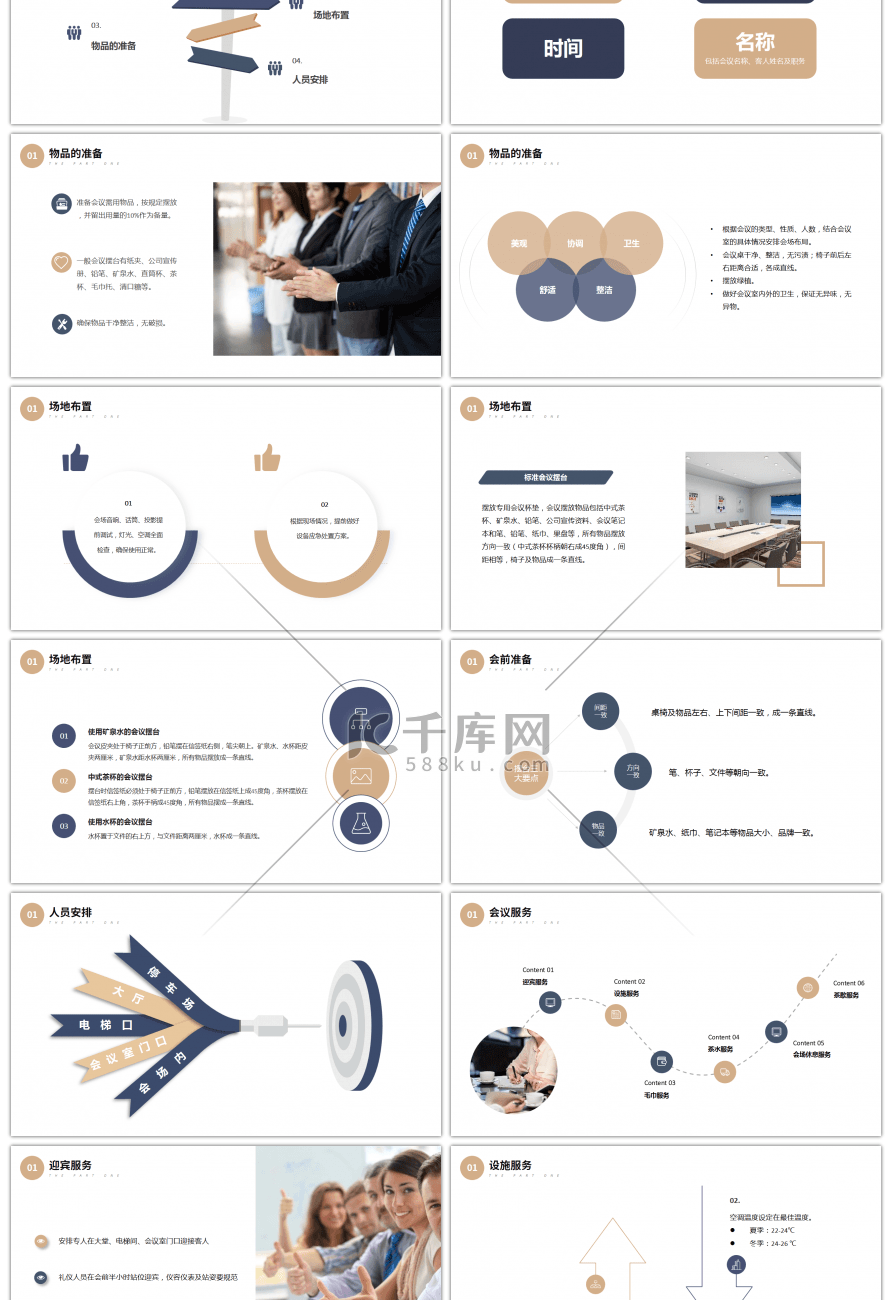 棕色蓝色企业会议服务流程培训PPT课件