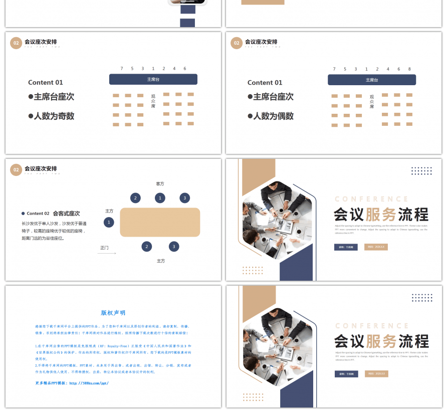 棕色蓝色企业会议服务流程培训PPT课件