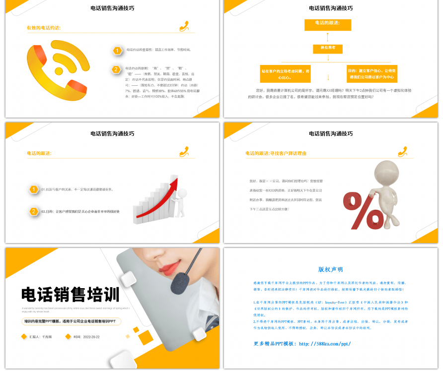 黄色商务公司企业电话销售培训PPT模板