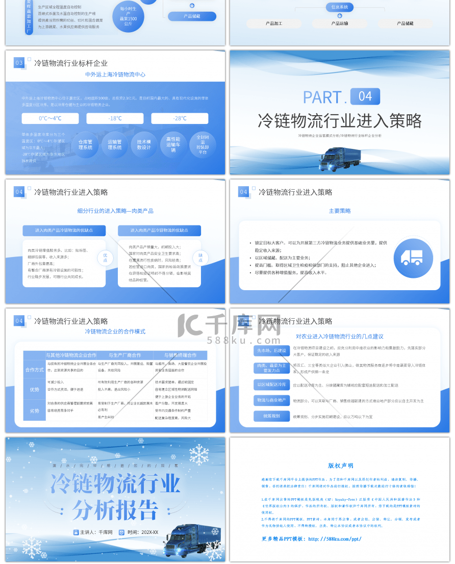 雪花蓝色简约冷链物流行业分析报告PPT模