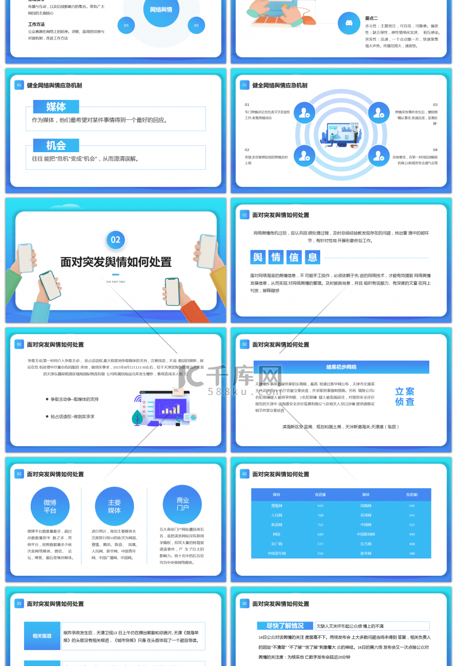 蓝色渐变3D严控网络舆情PPT课件