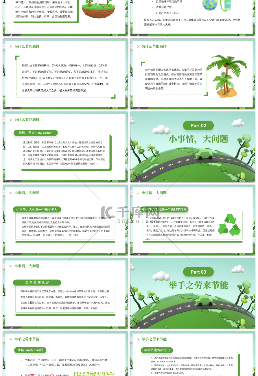 创意C4D低碳环保绿色出行PPT模板