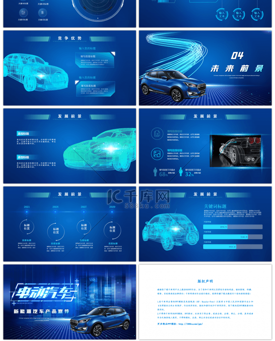 蓝色科技风新能源汽车品牌宣传PPT模板