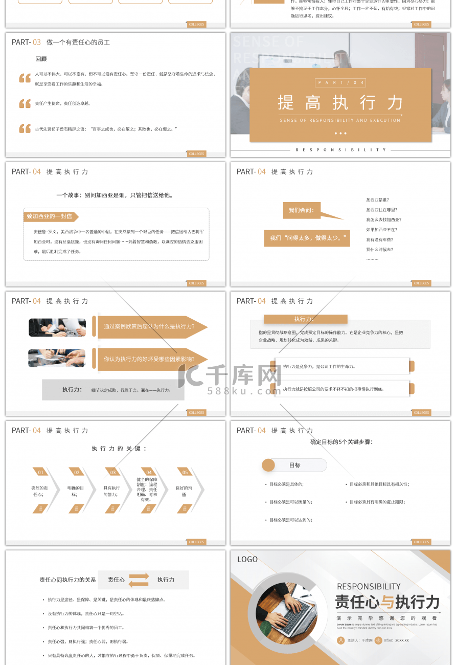 简约几何白色企业员工培训责任与执行力PPT