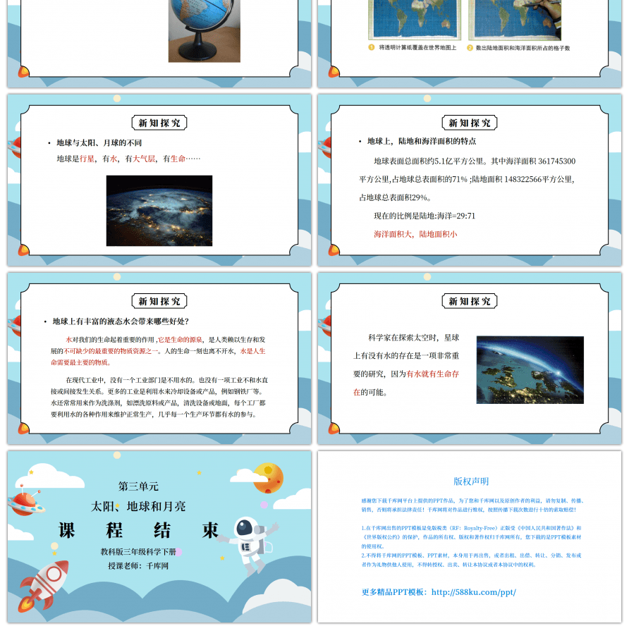 教科版三年级科学下册第三单元《太阳、地球和月亮-地球 水的星球》PPT课件