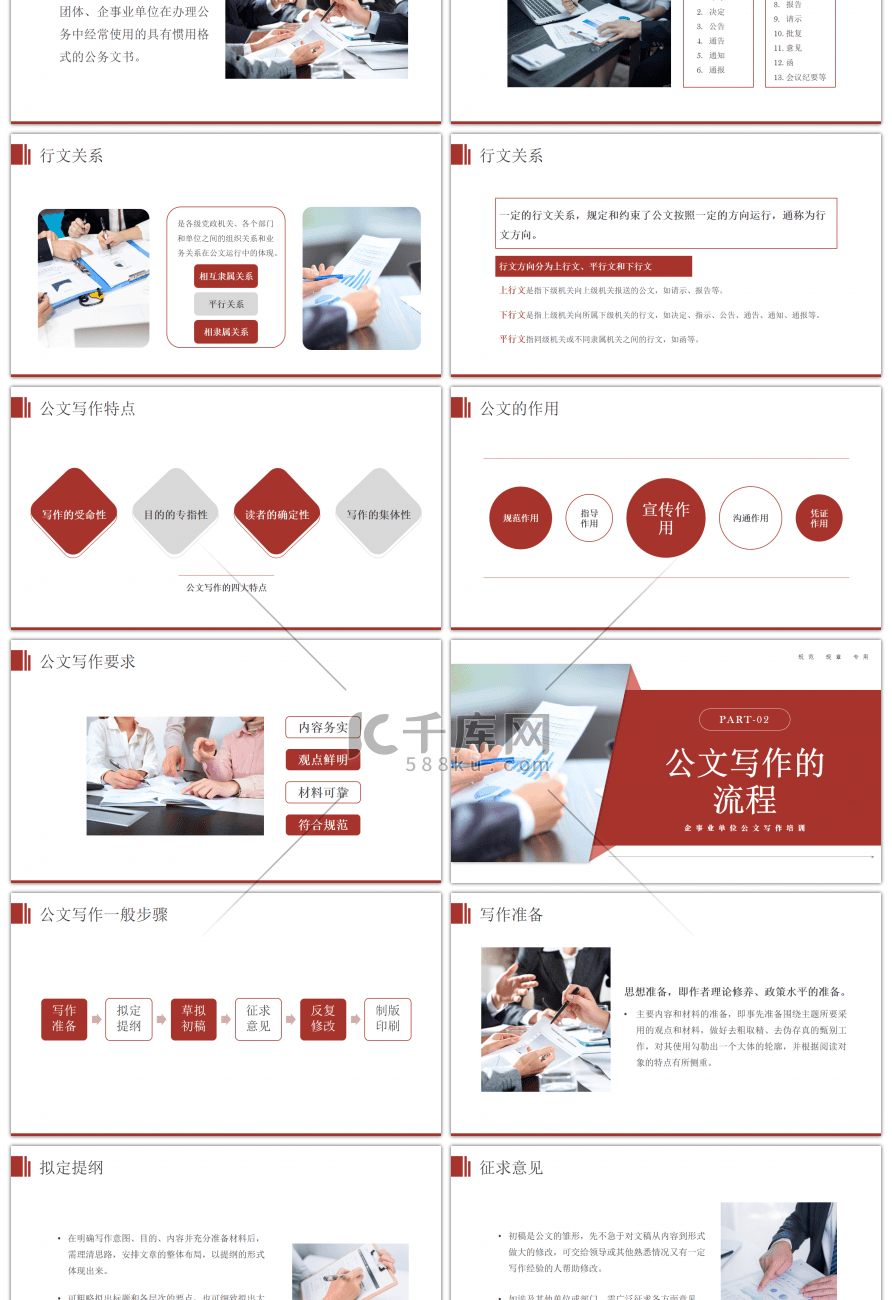 红色简约企事业单位公文写作培训PPT模板