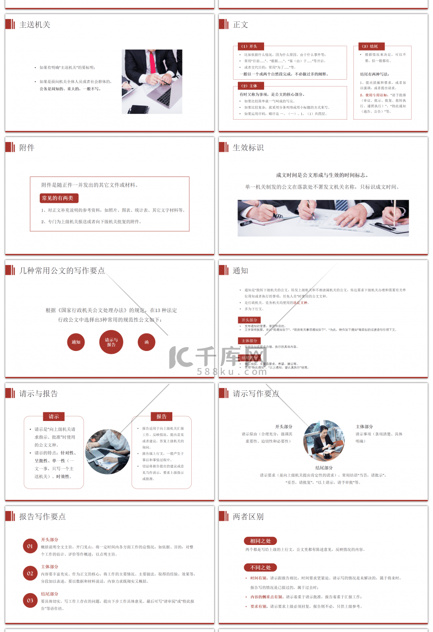 红色简约企事业单位公文写作培训PPT模板