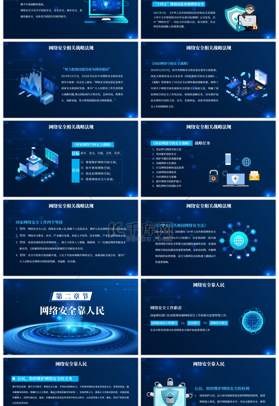 蓝色共同维护网络安全共享文明PPT模板