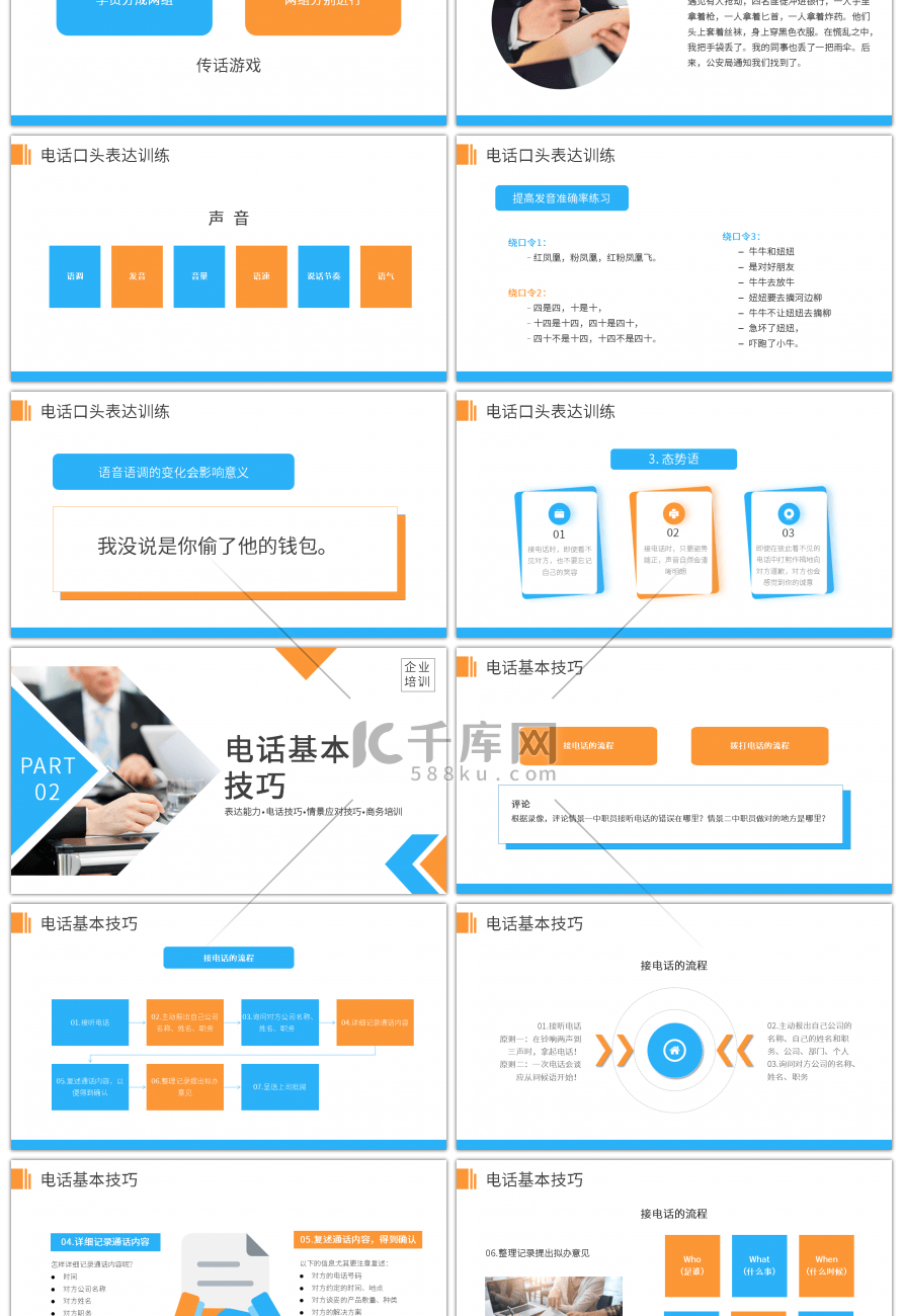 口才训练与电话技巧蓝色简约PPT模板