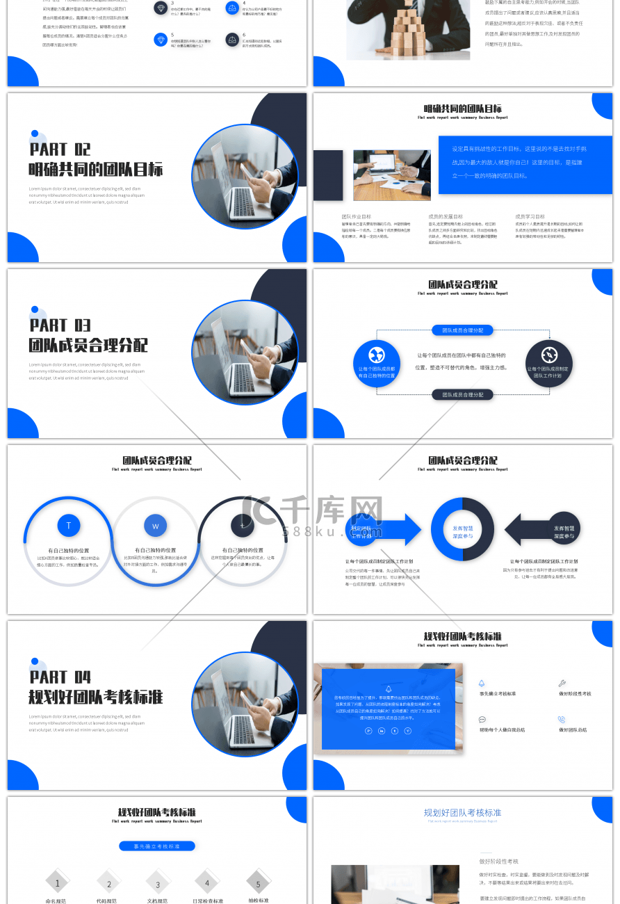 蓝色简约商务团队管理经验分享PPT模板